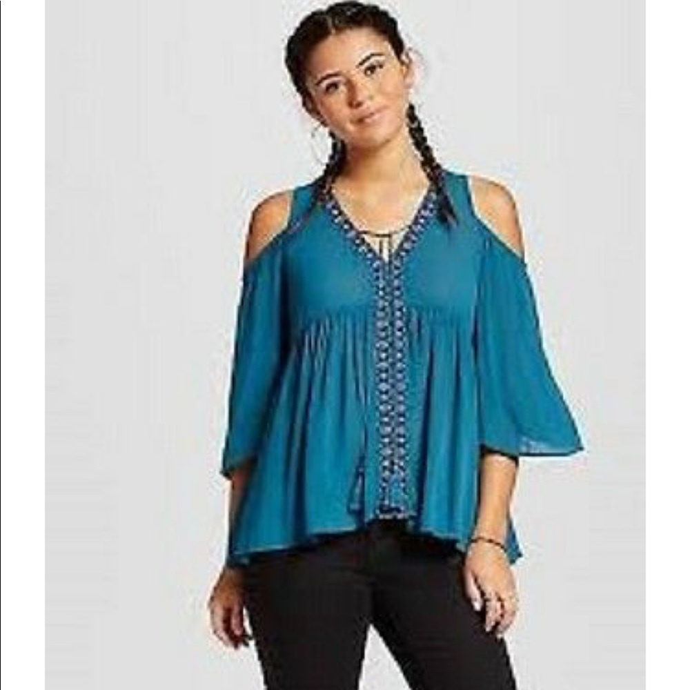 NWT Teal shoulder cutout blouse
